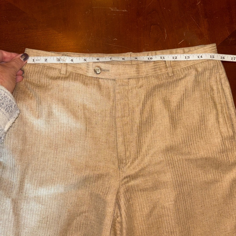 Barry Bricken | Vintage | Women's Size 10 Tan Striped Silk Blend Wide Leg Pants - Picture 6 of 11